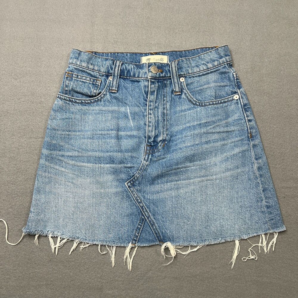 Madewell Mini Skirt Womens Size 24 Blue Denim Light Wash Casual Raw Hem 5-pocket